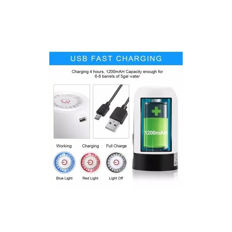 Bomba Dispensador Usb Agua Electrónico Recargable De Bidon Blanco
