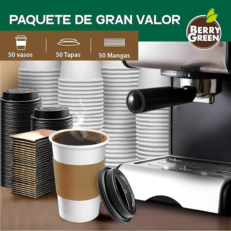 Vaso Cafe Polipapel Vasos Kraft Vaso C/tapa+manga 50und 12oz Blanco / Vaso 12oz