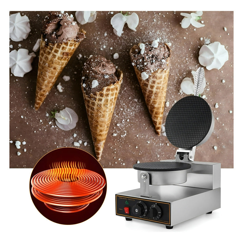 Wafflera Maquina Para Hacer Conos Para Helado Waffle 1200w Plateado