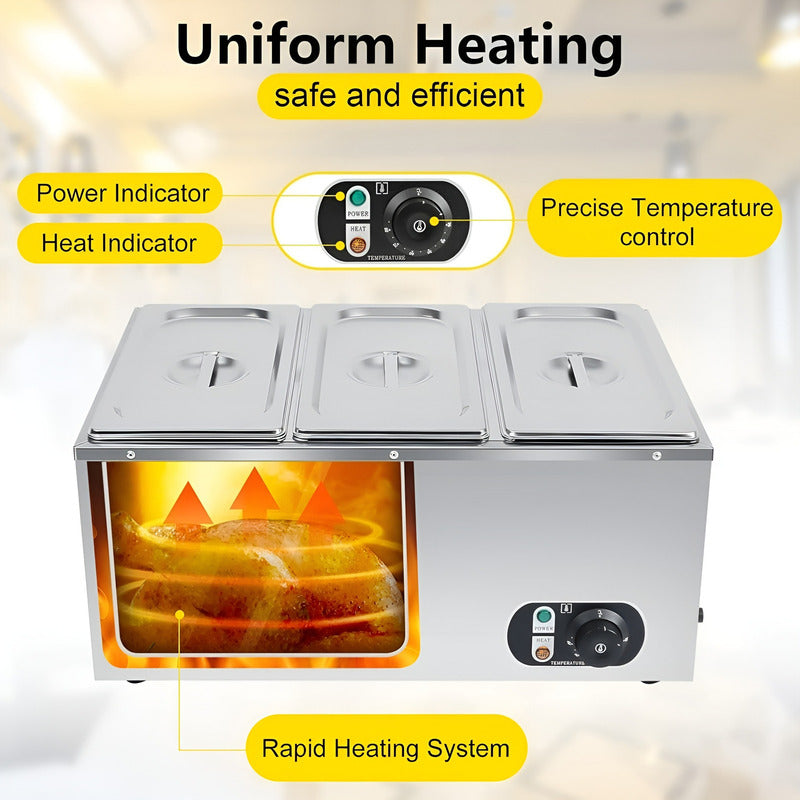 Chafer Buffet Electrico Baño Maria Bufetera 3 Depositos 5.5l Deposito Buffet 3cav