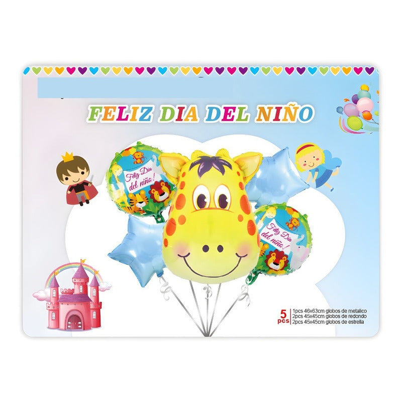 Globos Dia Del Niño Globos Metalizados Globo Globo Metalico Pack X5 Jirafa 0186