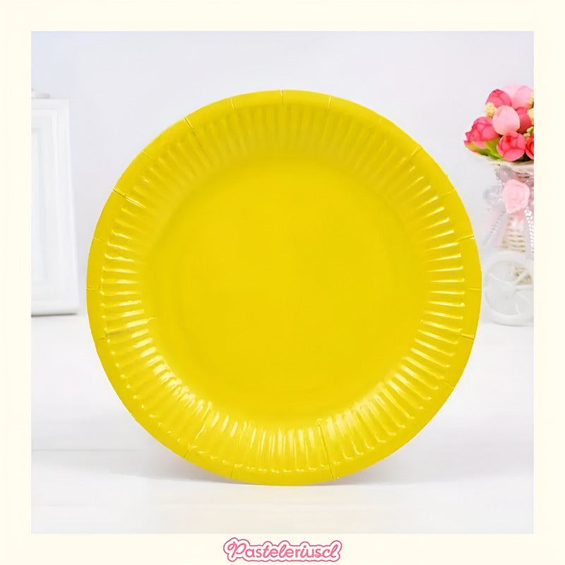 10 Platos Cumpleaños Platos De Papel Platos Desechables 18cm Amarillo