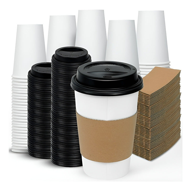 Vaso Cafe Polipapel Vaso Kraft Vaso C/tapa+manga 12oz 200und Blanco / Vaso 12oz