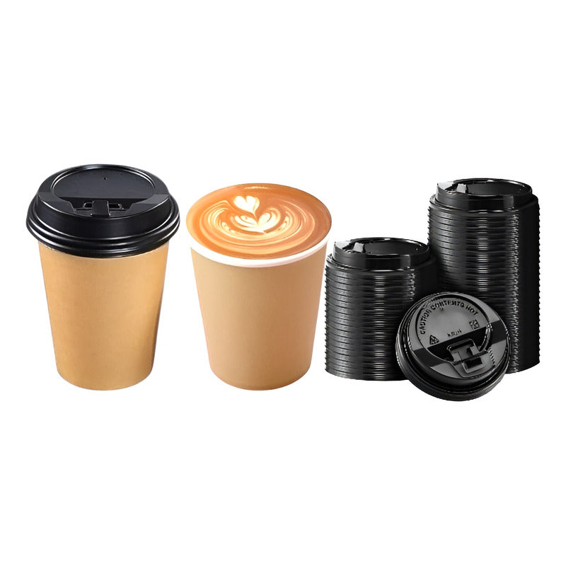 50 Vasos Para Cafe Vaso Kraft Vaso Polipapel Liso C/tapa 8oz Marrón Claro / Vaso Doble Pared 8oz