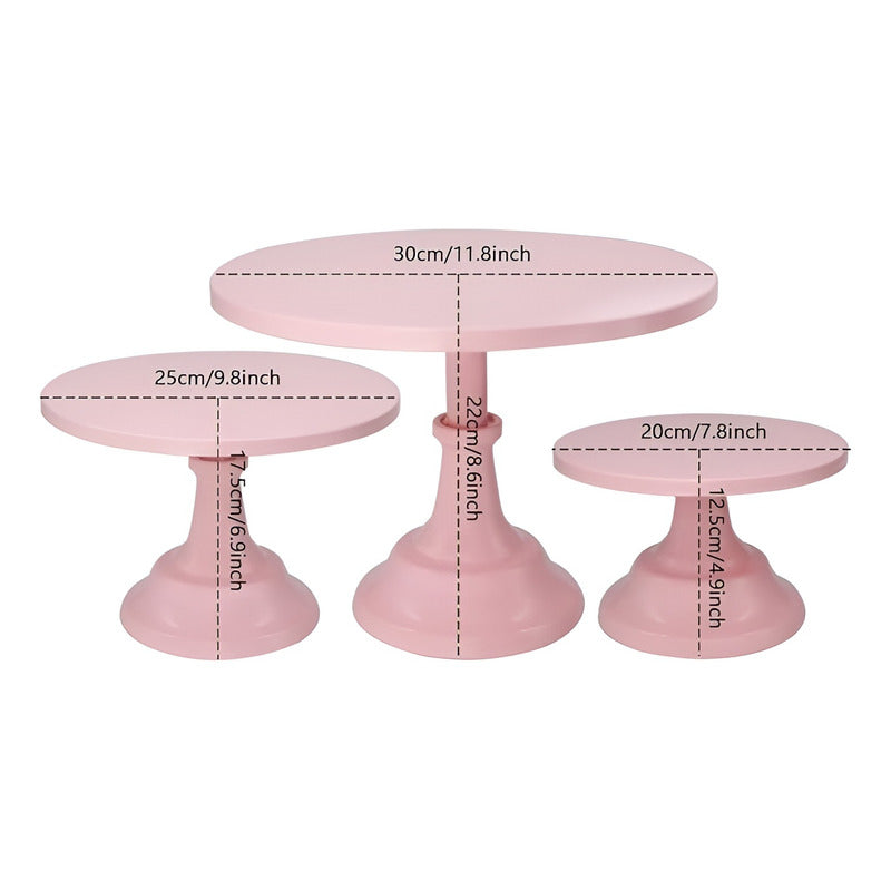 Set 3 Porta Tortas Base Para Tortas Porta Cupcake Exhibicion Rosa