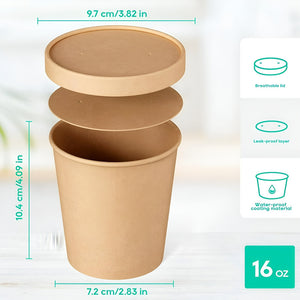 Pack X50 Pote Kraft Contenedor De Alimentos Pote C/tapa 16oz