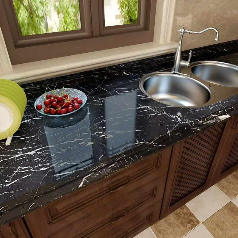 2 Papel Mural Pvc Autoadhesivo Papel Para Pared Marmol 10mts Negro