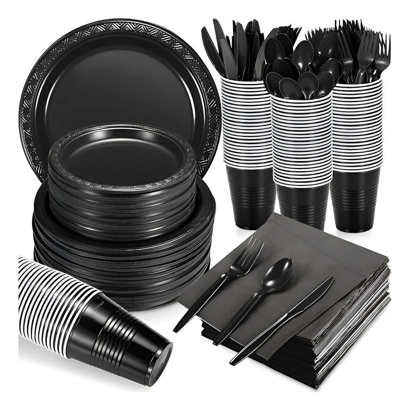 Set Cumpleaños Vaso Servilleta Plato Desechable 20 P/p Negro Negro