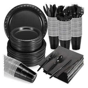 Set Cumpleaños Vasos Servilletas Platos Desechables 20 P/p Negro