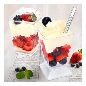 Pack X10 Vasos Para Postres Set De Vasos Shot Postres C/tapa 220ml Vaso Para Dulces Vaso De Dulces Vasos De 220ml Pocillo Para Postre Pasteleriuscl Transparente
