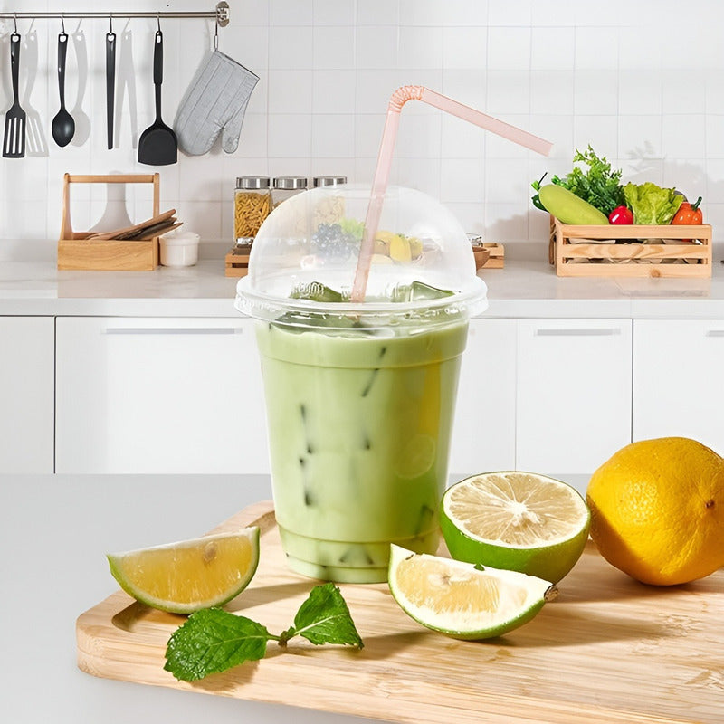 50 Vaso Desechable Plastico Vasos Tapa Domo Con Hoyo 12oz Trasparente