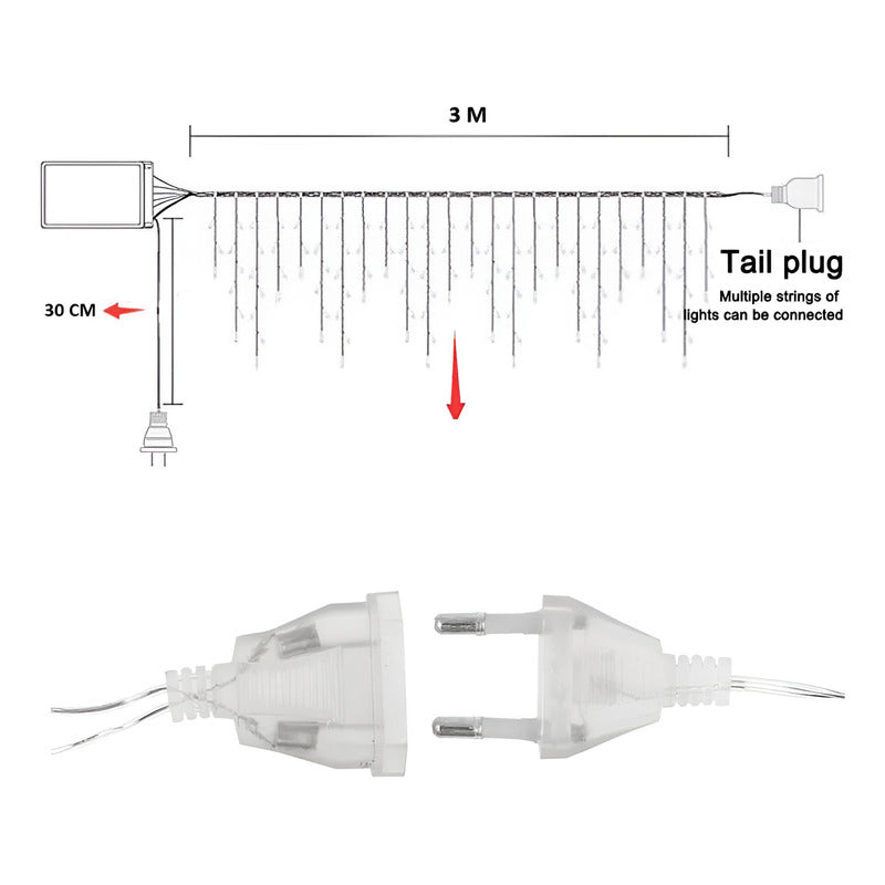 4 Cortina Luces Led Luces Navidad Cascada Luz Guirnalda 3mt - Amarillo
