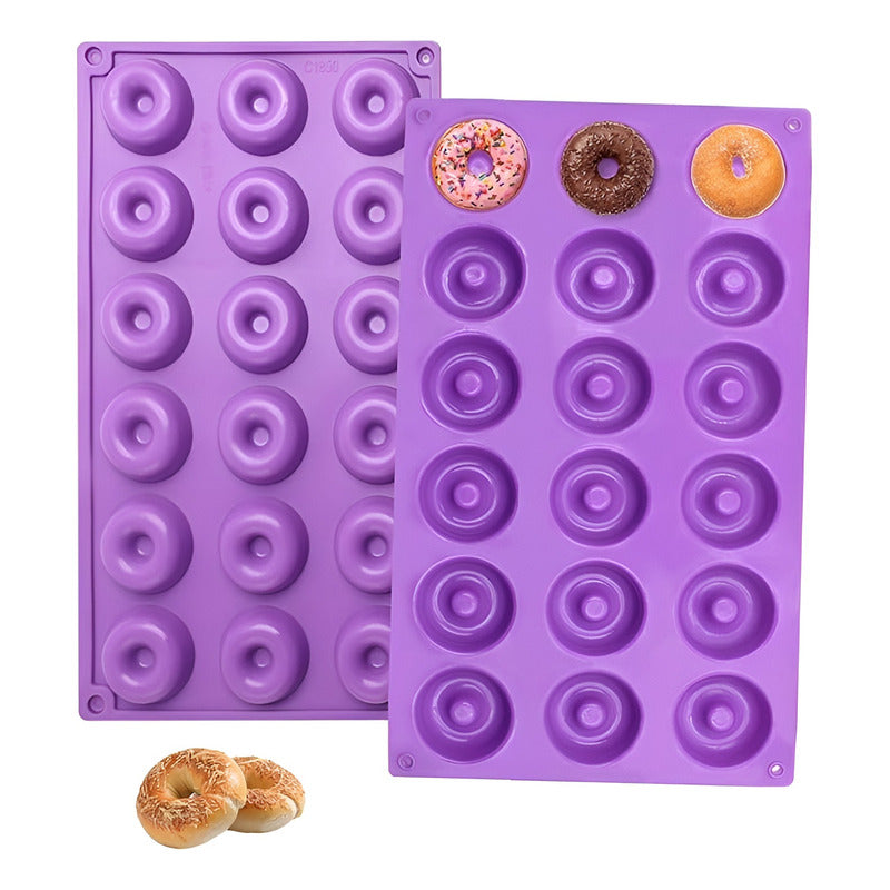 2 Moldes Reposteria Molde Silicona Molde Mini Donuts 18cav Multicolor / Molde Mini Donas 18cav