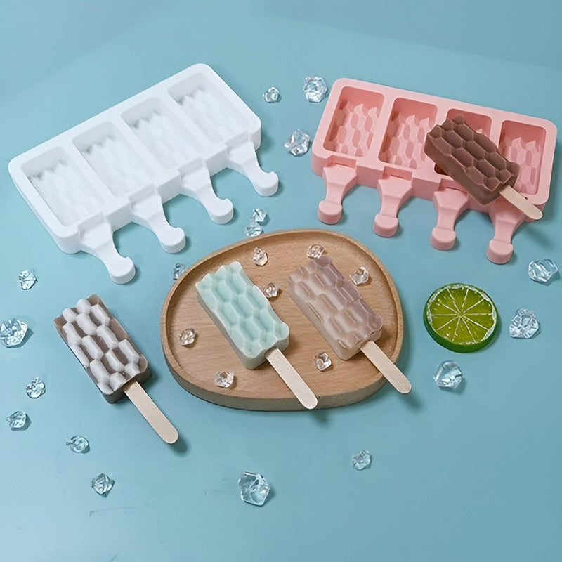 Set X4 Moldes De Silicona Reposteria Molde Helados Paletas Blanco