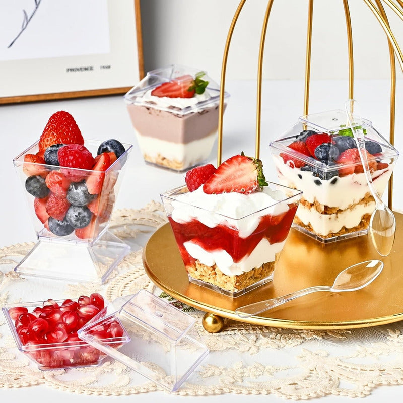 40 Vasos Para Postres Set De Vasos Shot Postres C/tapa 110ml Transparente