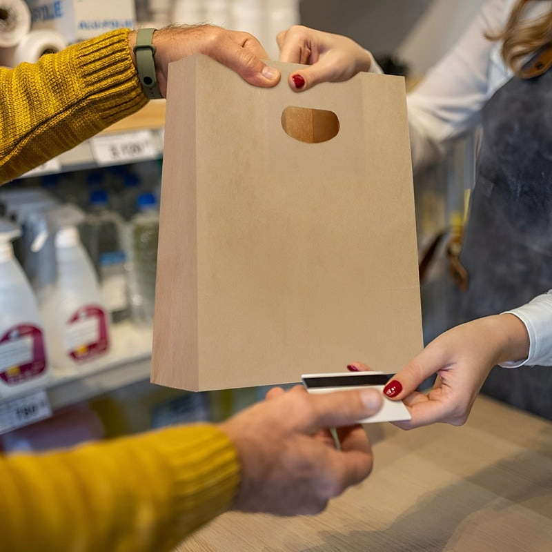 50 Bolsas Papel Bolsas Papel Kraft Bolsa Con Manilla 35x32cm - Marrón Claro / Bolsas Kraft 35x32cm - Bolsa