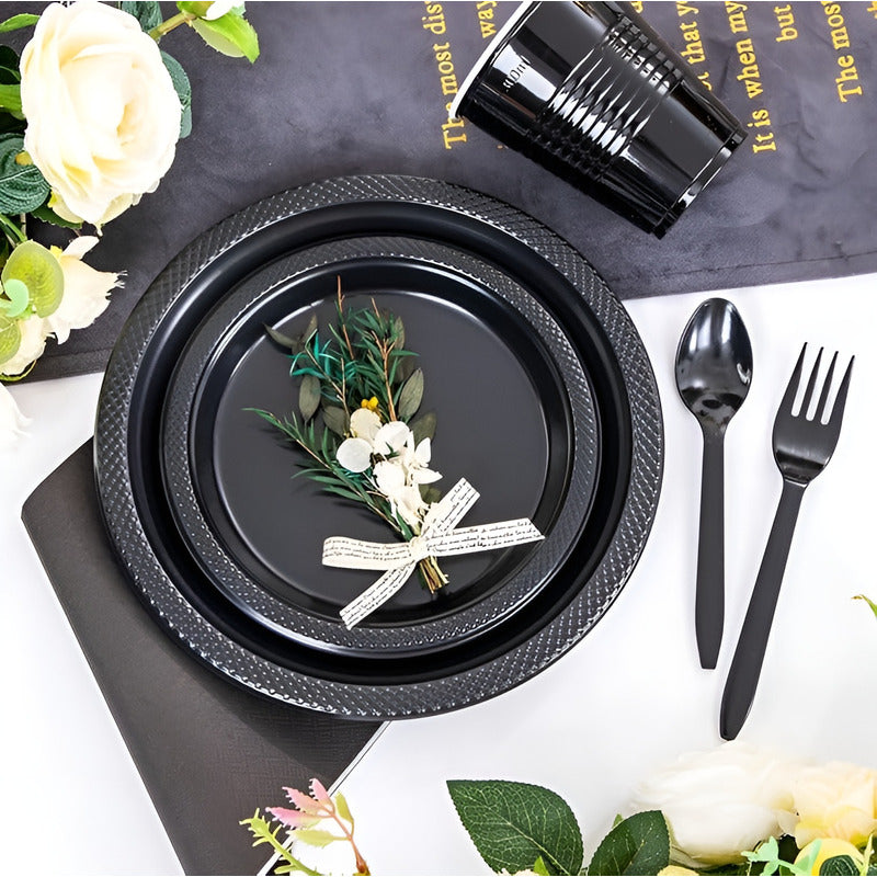 20 Vajilla De Cumpleaños Servilletas Decoracion Desechables Negro