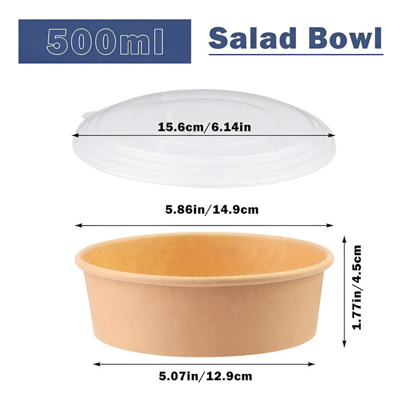 Pack X100 Bowl Con Tapa Bowls Plastico Polipapel Kraft 500cc Beige / Bowl Con Tapa 500cc
