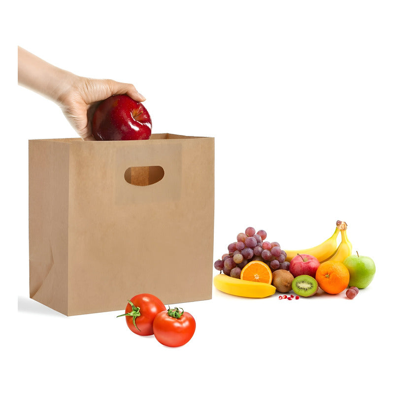 50 Bolsas Papel Bolsas Papel Kraft Bolsa Con Manilla 35x32cm - Marrón Claro / Bolsas Kraft 35x32cm - Bolsa