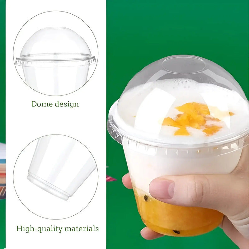 X100 Vasos Plasticos Desechables Vaso Tapa Domo Sin Hoyo 9oz Vaso Domo Sin Hoyo Vasos Domo Cereal Vasos Tapa Domo Vasos... Transparente