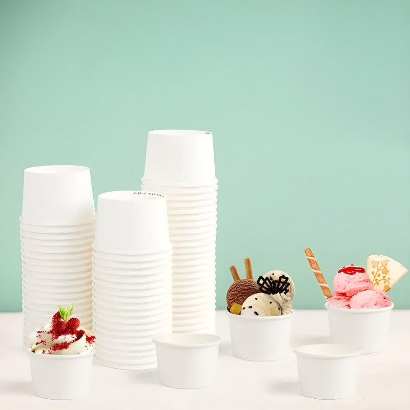 200 Vasos Polipapel Helado Vasos Desechables Pote Helado 4oz Blanco / Pote Helados 4oz