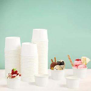 100 Vasos Polipapel Helado Vasos Pote Helado Desechables 4oz Blanco / Pote Helados 4oz