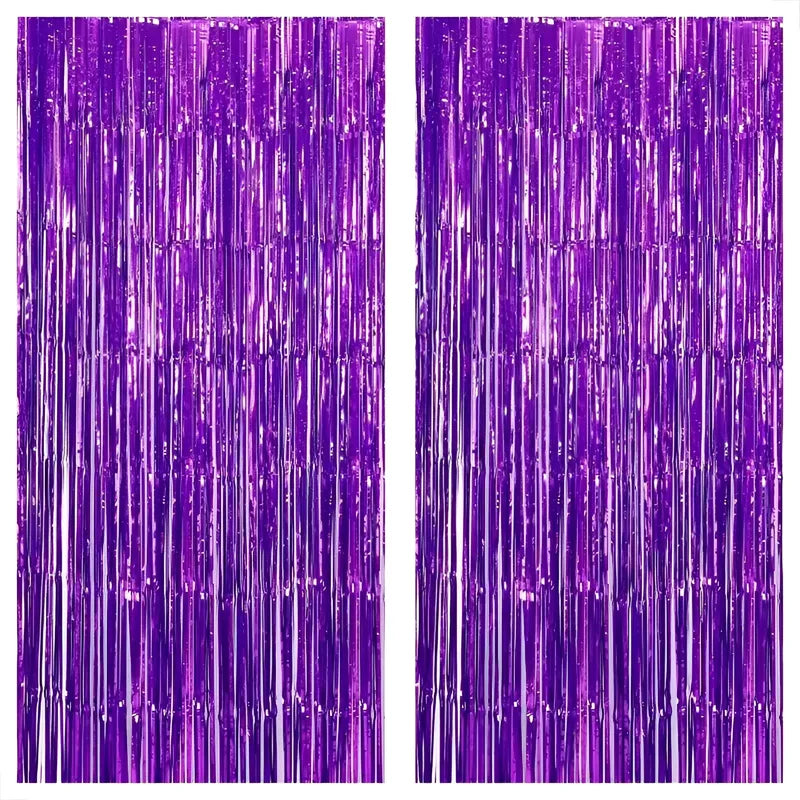 2 Cortina Cumpleaños Decoracion Cortina Metálicas Guirnalda Violeta