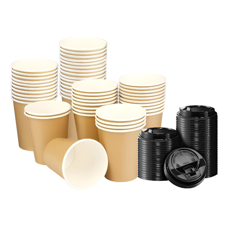 X150 Vaso Kraft Vasos Cafe Vaso Polipapel Liso C/tapa 8oz Marrón Claro / Vaso Doble Pared 8oz