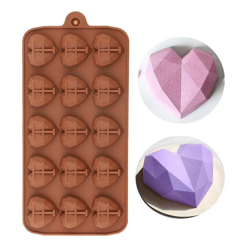 2 Moldes Mini Corazon Diamante Molde Corazón Geometrico 15 Bordó