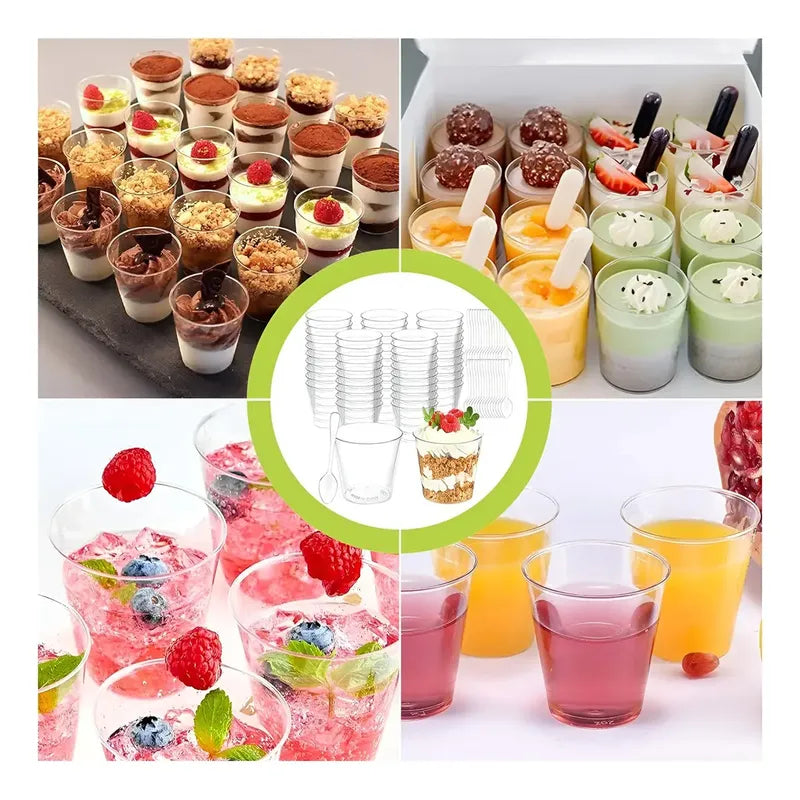 Pack X100 Vasos Postres + 100 Cucharas Postres Desechables Vasos Shot Vasos Postres Vasos Acrilicos Postres Vasos Acrilico Vasos Shot Vasos Para Postres Vaso Acrilico Vasos Postres 30ml Pasteleriuscl