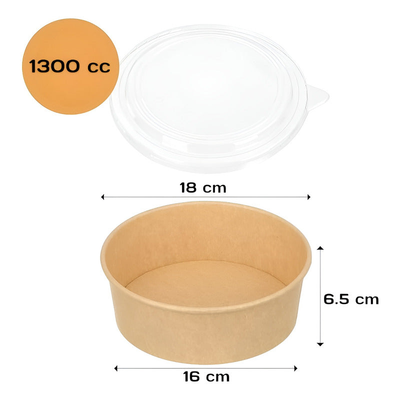 100 Bowls Plastico Bowl Con Tapa Bowl Kraft Envases 1300cc Beige