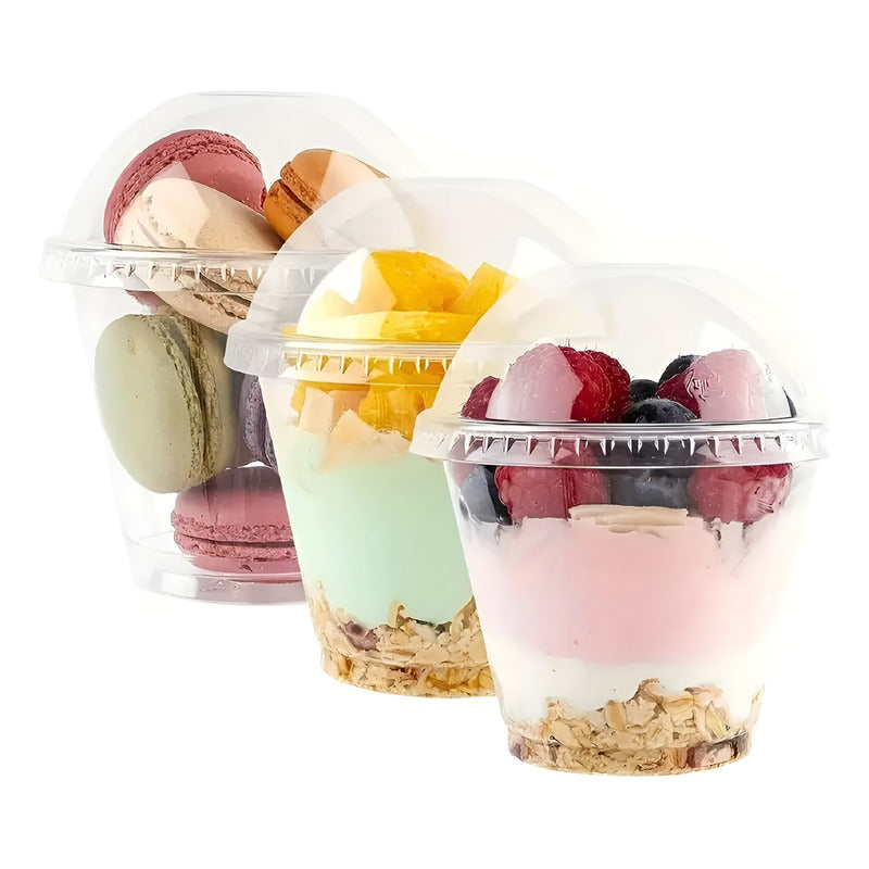 X100 Vasos Plasticos Desechables Vaso Tapa Domo Sin Hoyo 9oz Transparente