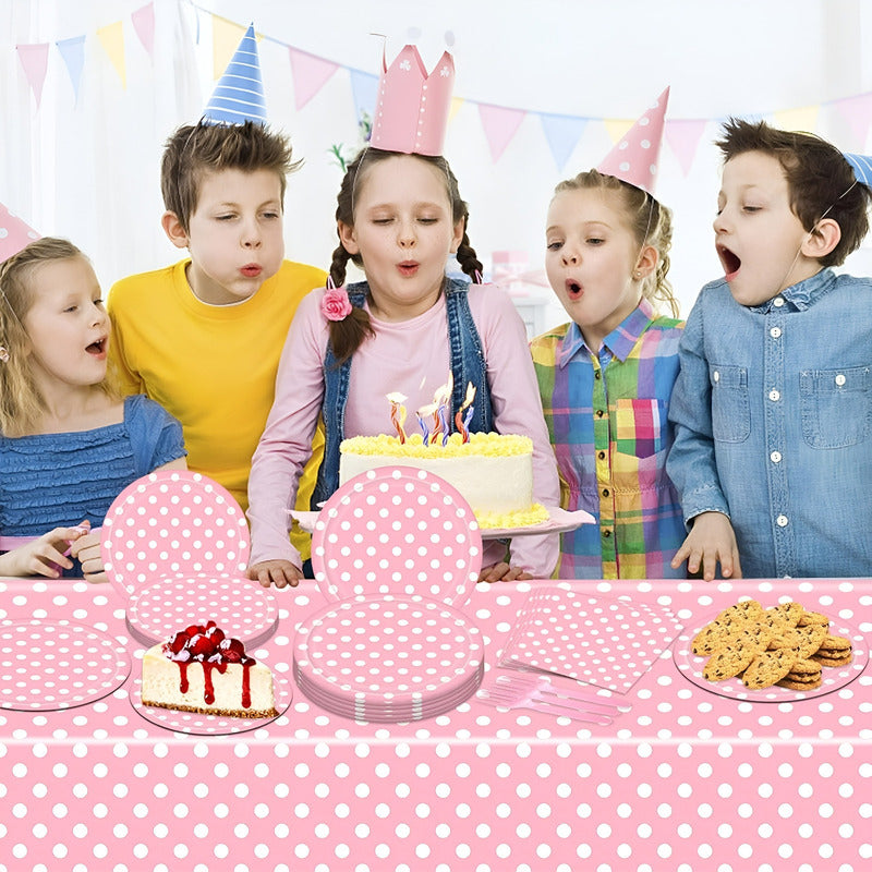 Vajilla De Cumpleaños Platos Vasos Desechables Rosa 20pcs Rosa Claro