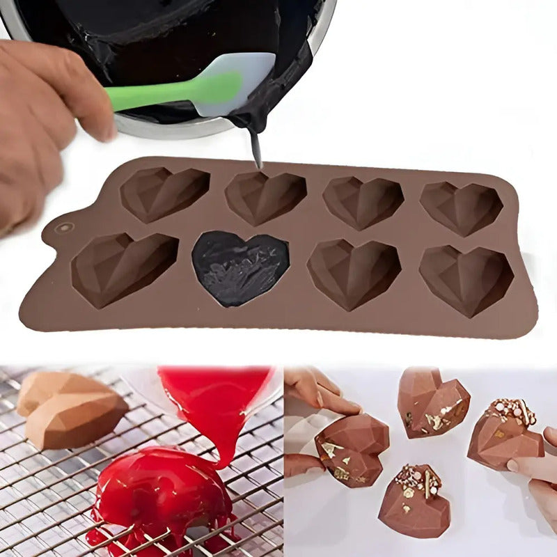 Molde Mini Corazon Diamante Molde Mini Corazón Geometrico 8 Moldes Antiadherentes Para Chocolate Moldes De Chocolate De Silicona Fácil Liberación Antiadherente Dulces Aperitivos Pasteleriuscl Marrón