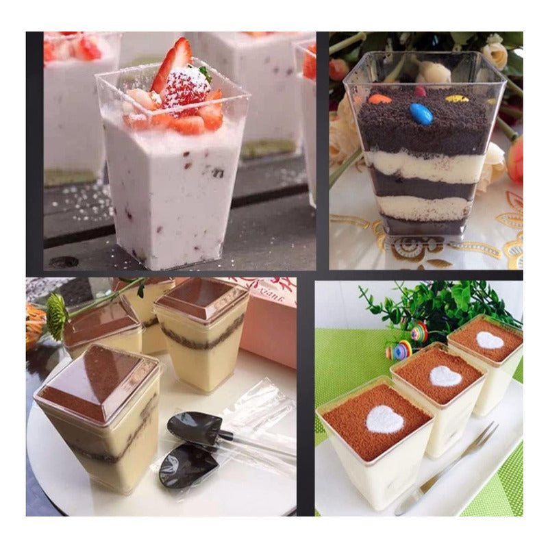 40 Vasos Para Postres Set De Vasos Shot Postres C/tapa 220ml Transparente