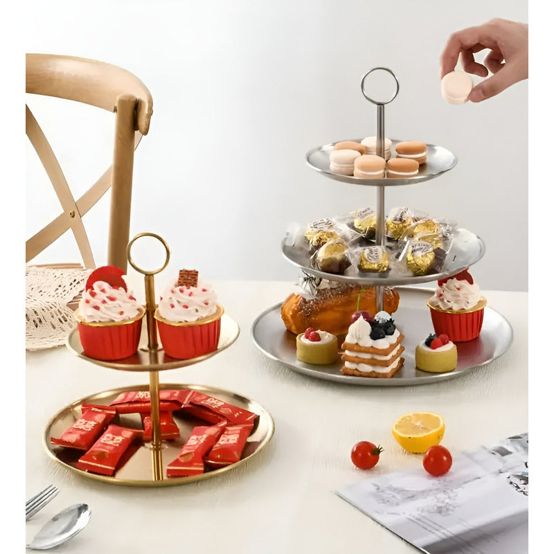 Porta Cupcake Porta Torta Exhibidor Candy Bar Soporte 2nivel Dorado