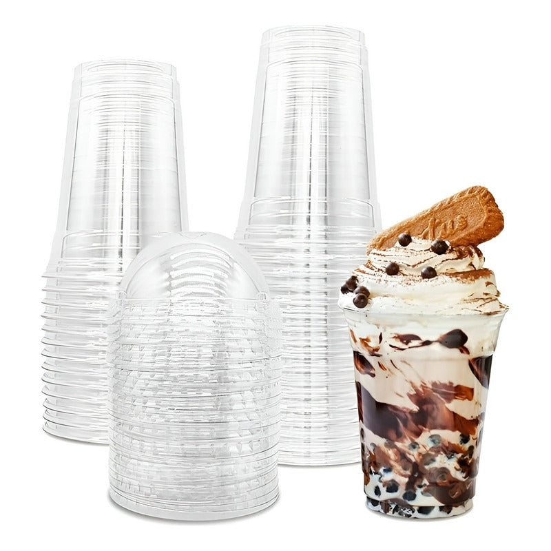 200 Vasos Plastico Desechables Vasos C/tapa Domo C/hoyo 16oz Transparentes