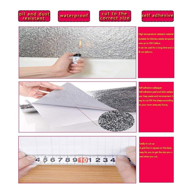 X2 Papel Aluminio Autoadhesivo Papel Mural Cocina Laminas 3m Gris