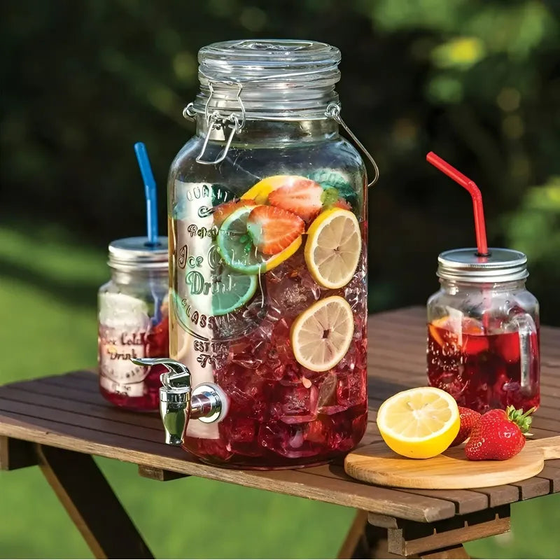 Dispensador De Bebidas Jarro De Vidrio Para Jugos Jarra 3.8l Transparente.