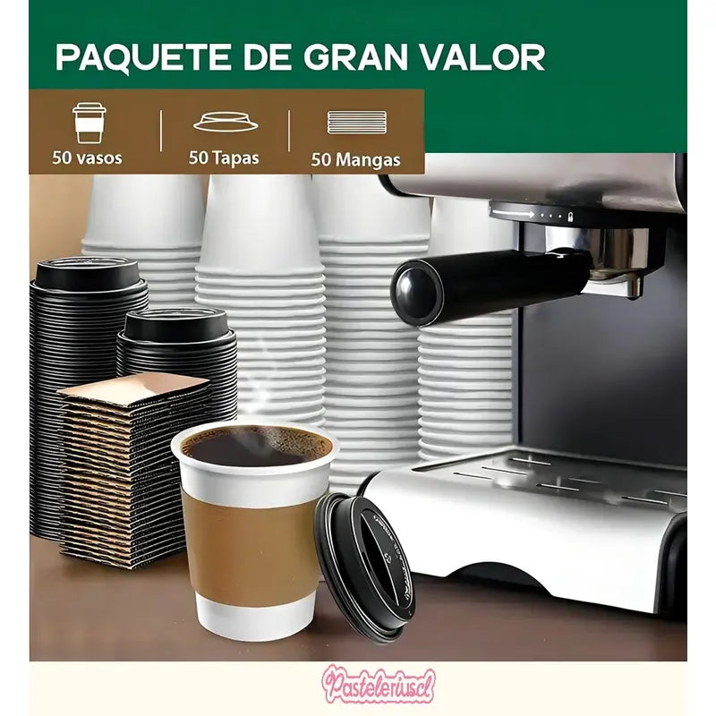 Vaso Cafe Kraft Vasos Polipapel Con Tapa Manga 8oz 50und Para Postre Coffe Desechable Termico Polipapel Vaso Con Tapa Kraft Vaso De Café Polipapel Vaso Desechable Polipapel Pasteleriuscl Blanco