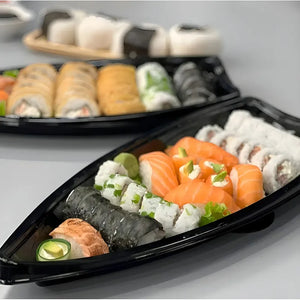 100 Envases Barcos De Sushi Bandeja C/tapa Barco Para Sushi Barco Sushi Plastico Envase Desechable Forma Barco Para Sushi C/tapa Bandejas Envase Comida Japonés Envase Delivery Envases Pasteleriuscl