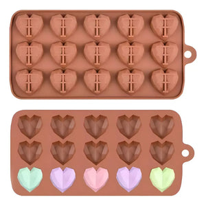 Molde Silicona Antiadherente 2x Para Chocolate Corazón Geométrico 15 Mini Marrón Claro