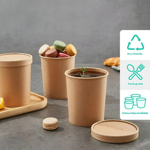 Set X50 Pote Kraft Contenedor De Alimentos Potes C/tapa 32oz