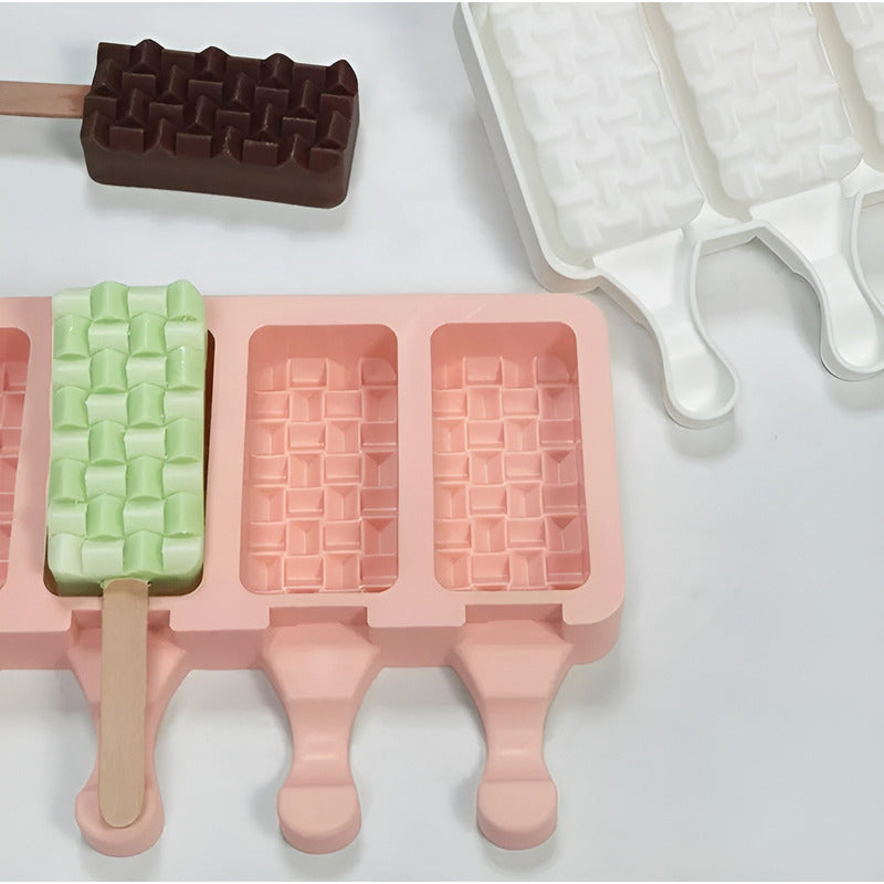 X2 Moldes De Silicona Reposteria Molde Helados Paletas 4cav Blanco