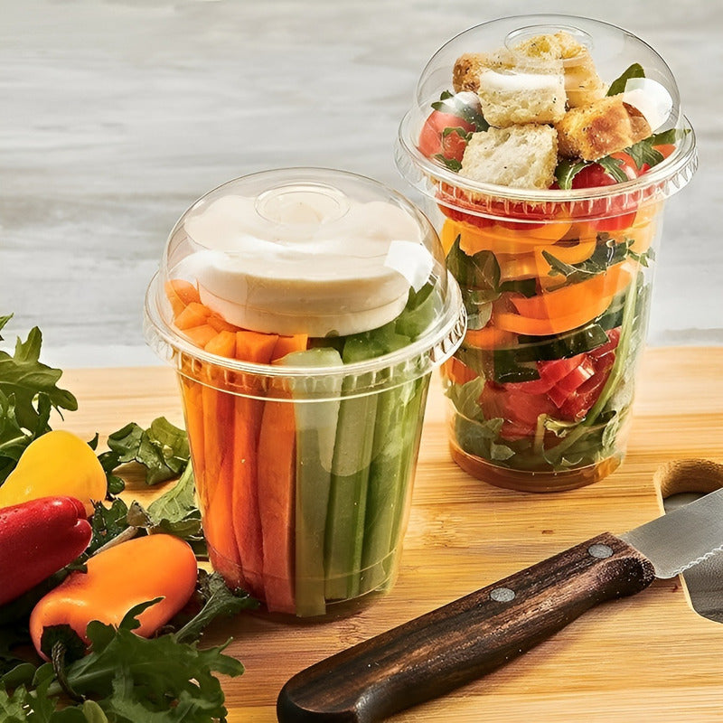 50 Vaso Desechable Plastico Vasos Tapa Domo Con Hoyo 12oz Trasparente