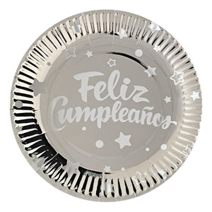 10 Platos Desechables Decoración Cumpleaños Plato Gris 23cm