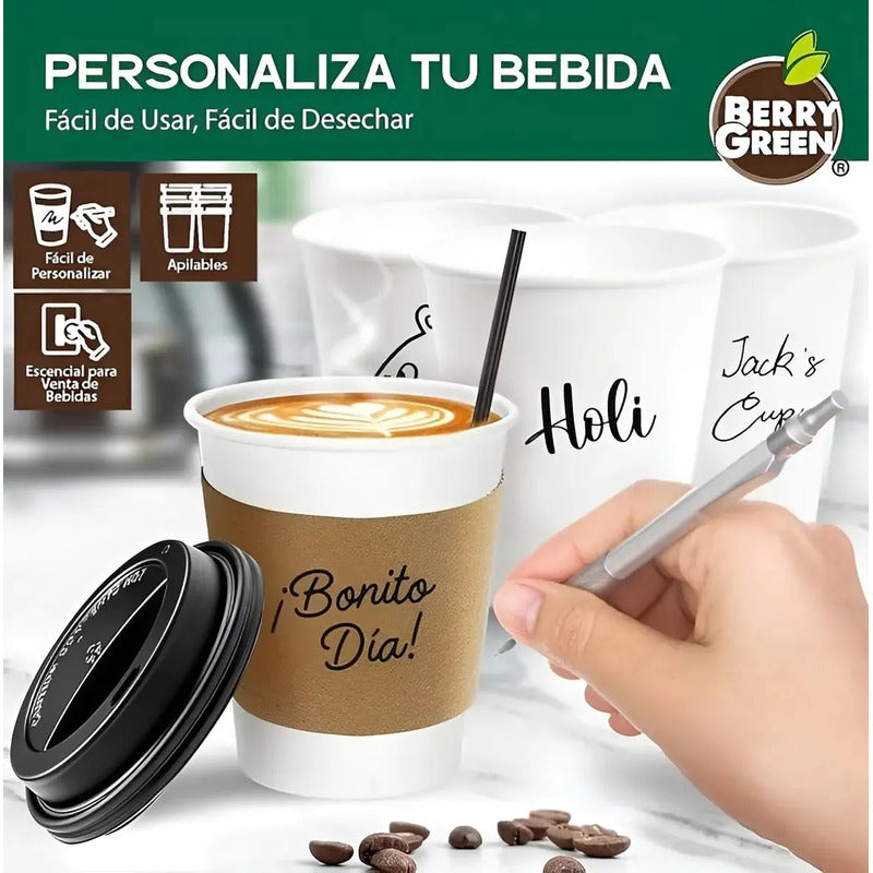 200 Vasos Para Cafe Vasos Polipapel C/tapa Manga 10oz 296ml Vasos Desechables Café Vasos Para Cafe Desechable Con Tapa Kraft Vaso Desechable Café Térmico Polipapel Blanco Pasteleriuscl