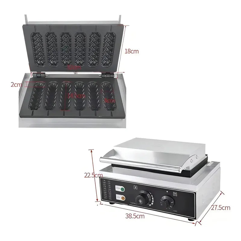 Wafleras Con Formas Hot Dog Maker Maquina Para Waffles 1550w Máquina Comercial Antiadherente Para Banderines Máquina... Plateado