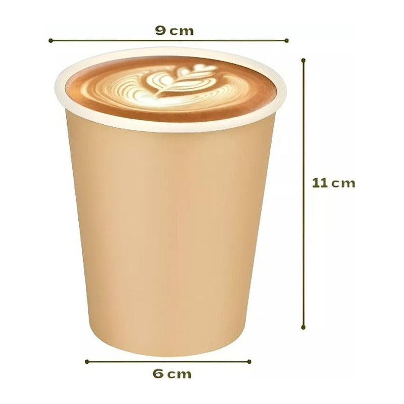 100 Vasos Kraft Vaso Para Cafe Vaso Kraft Papel C/tapa 12oz Marrón Claro / Vaso Doble Pared 12oz