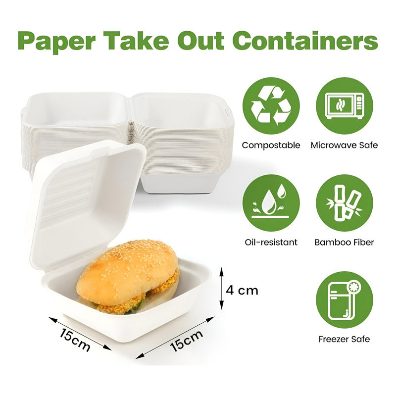 100 Envase Desechables Contenedor De Alimentos Compostables Blanco / Envases Compostables
